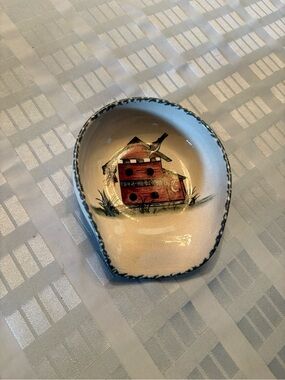 Painted Ceramic Spoon Rest in Cream and Blue. Home and Garden Party